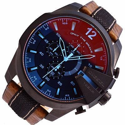  Shop Authentic Diesel Mega Chief Quartz Black Dial Two Tone Leather Strap Watch For Men - DZ4305 - Luxxuri