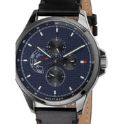  Shop Authentic Tommy Hilfiger Shawn Multifunction Quartz Blue Dial Black Leather Strap Watch for Men - 1791616 - Luxxuri