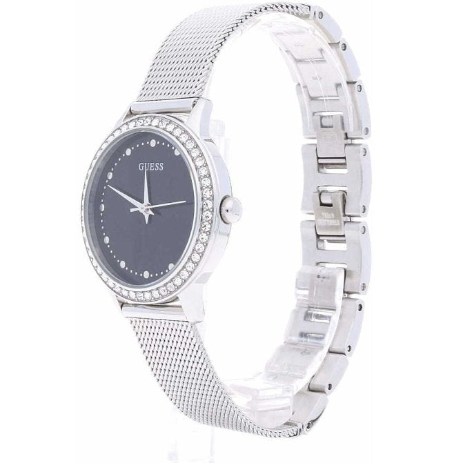  Shop Authentic Guess Chelsea Crystals Black Dial Silver Mesh Bracelet Watch For Women  - W0647L5 - Luxxuri