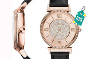  Shop Authentic Michael Kors Catlin Rose Gold Crystal Dial Black Leather Strap Watch for Women - MK2376 - Luxxuri