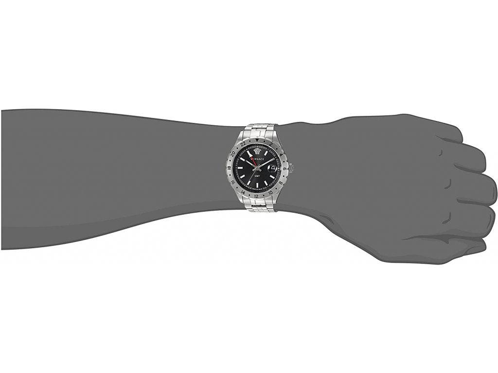  Shop Authentic Versace Hellenyium GMT Black Dial Silver Steel Strap Watch for Men - V11020015 - Luxxuri