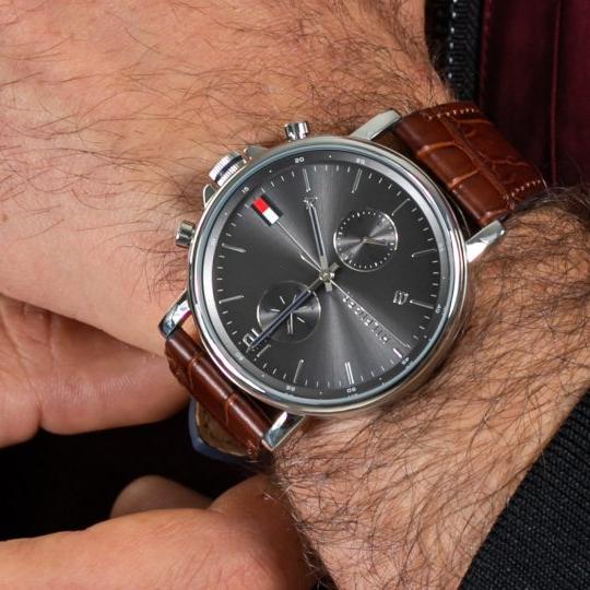  Shop Authentic Tommy Hilfiger Daniel Grey Dial Brown Leather Strap Watch for Men - 1710416 - Luxxuri