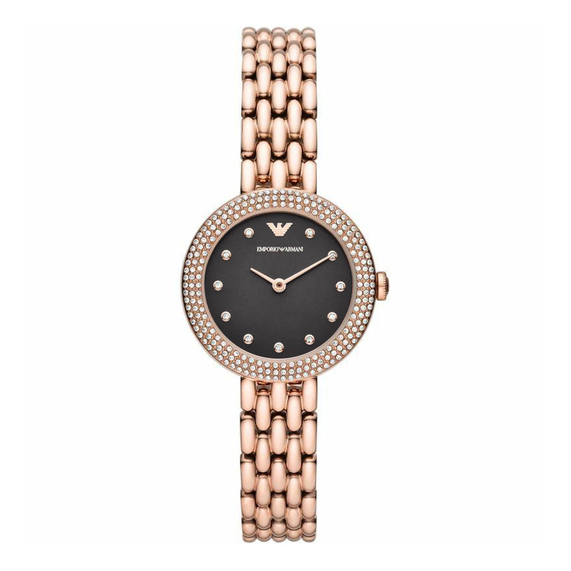  Shop Authentic Emporio Armani Rosa Quartz Mother of Pearl Black Dial Rose Gold Steel Strap Watch For Women - AR11372 - Luxxuri