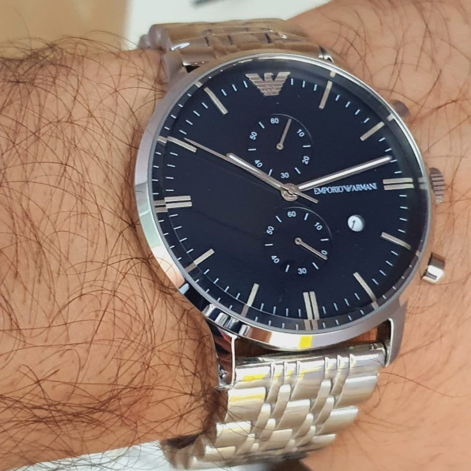  Shop Authentic Emporio Armani Gianni Chronograph Blue Dial Silver Steel Strap Watch For Men - AR80013 - Luxxuri