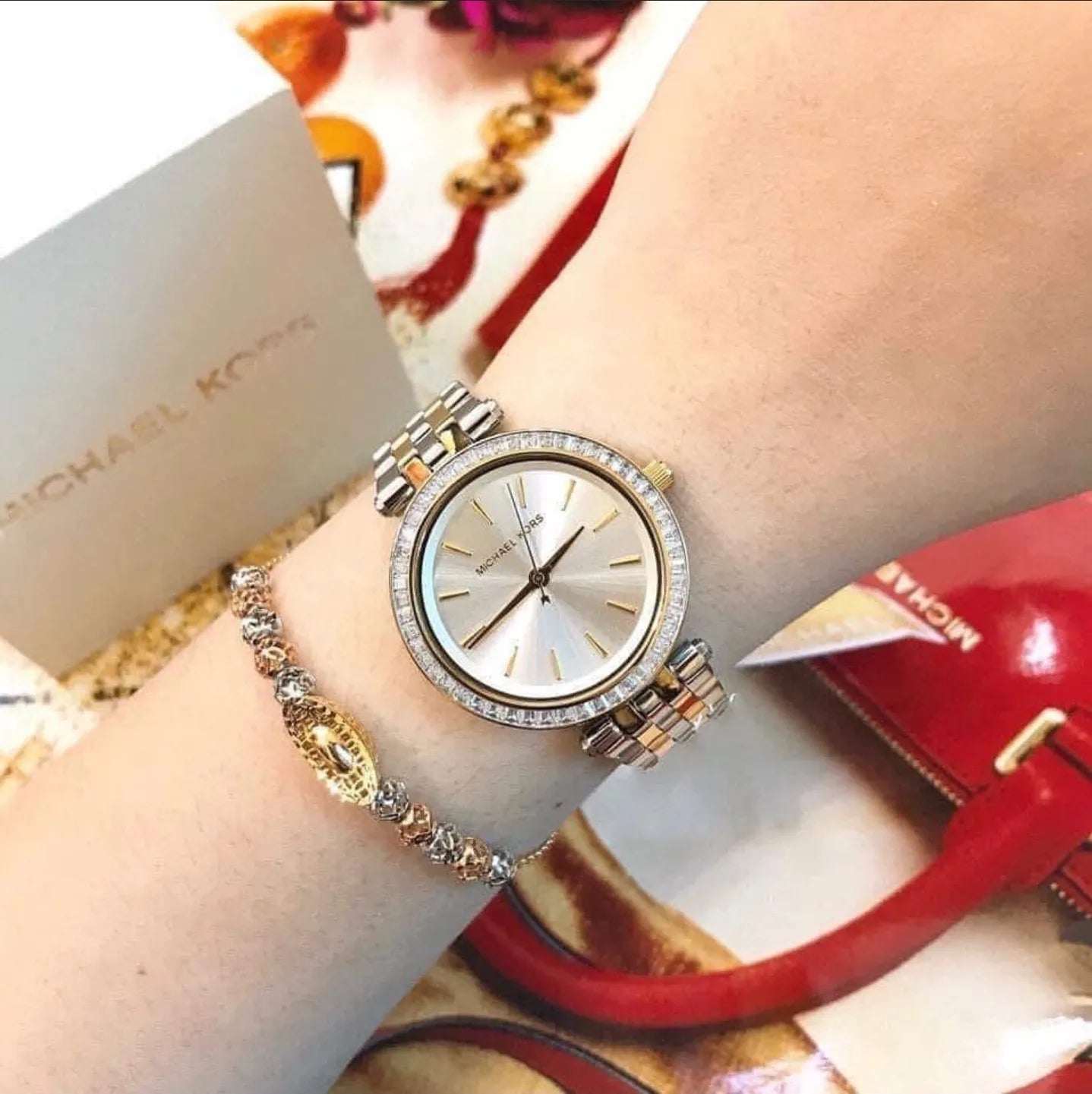  Shop Authentic Michael Kors Darci Silver Dial Two Tone Steel Strap Watch for Women - MK3405 - Luxxuri