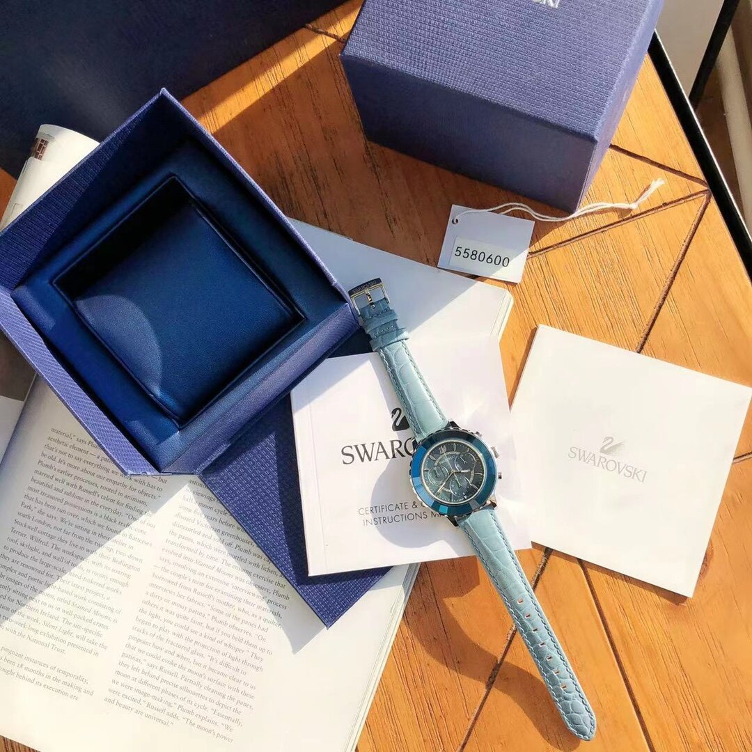  Shop Authentic Swarovski Octea Lux Chrono Blue Dial Blue Leather Strap Watch for Women - 5580600 - Luxxuri