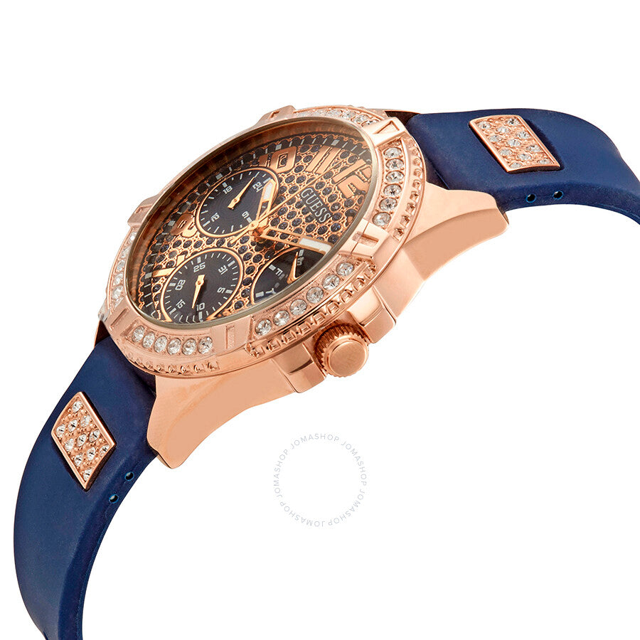  Shop Authentic Guess Frontier DIamonds Gold Dial Blue Rubber Strap Watch For Women - W1160L3 - Luxxuri