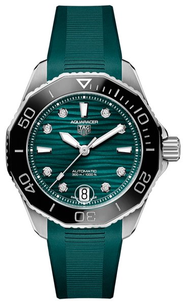  Shop Authentic Tag Heuer Aquaracer Professional 300 Automatic Diamonds Green Dial Green Rubber Strap Watch for Women - WBP231G.FT6226 - Luxxuri
