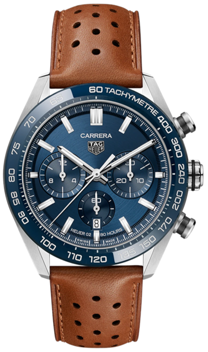  Shop Authentic Tag Heuer Carrera Automatic Chronograph Blue Dial Brown Leather Strap Watch for Men - CBN2A1A.FC6537 - Luxxuri