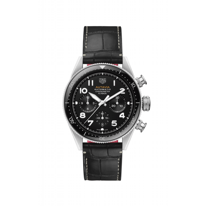  Shop Authentic Tag Heuer Autavia Chronometer Flyback Automatic Chronograph Black Dial Black Leather Strap Watch for Men - CBE511A.FC8279 - Luxxuri