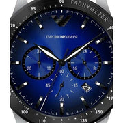  Shop Authentic Emporio Armani Mario Chronograph Blue Dial Black Leather Strap Watch For Men - AR11522 - Luxxuri