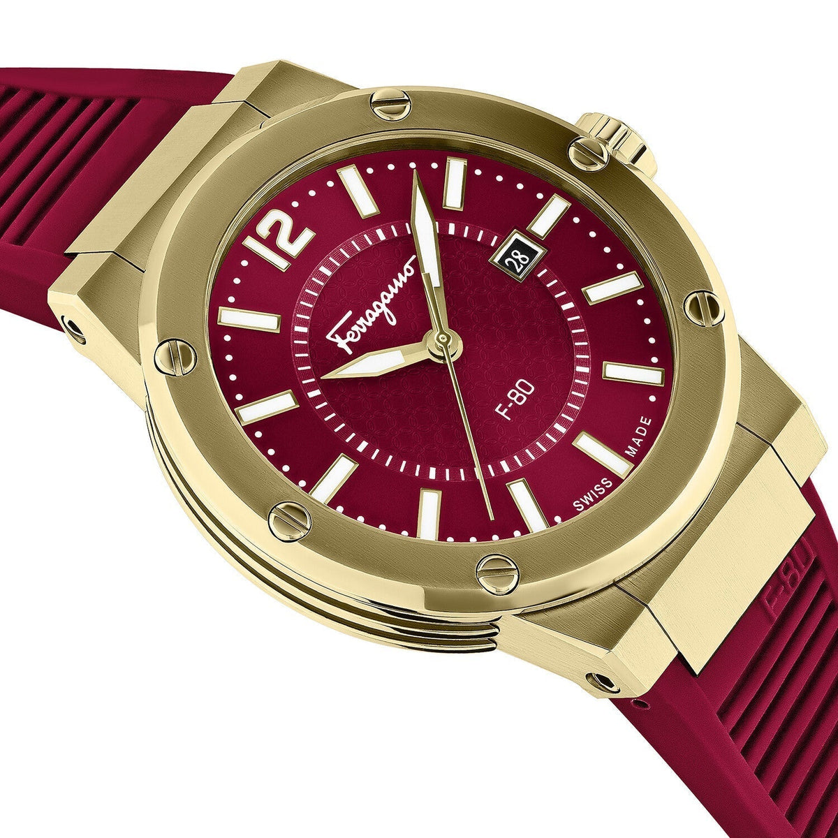  Shop Authentic Salvatore Ferragamo F-80 Classic Red Dial Red Rubber Strap Watch for Men - SFHY02422 - Luxxuri