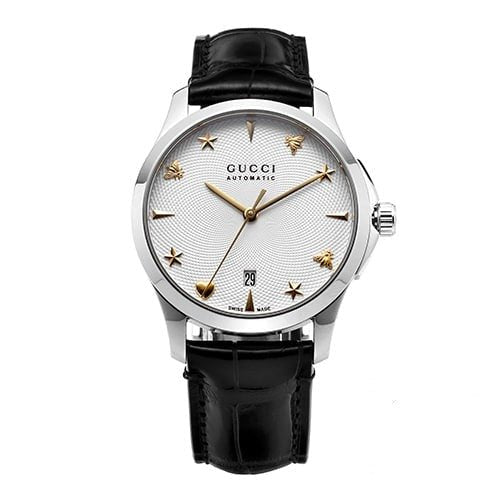  Shop Authentic Gucci G Timeless Automatic Silver Dial Black Leather Strap Unisex Watch - YA126468 - Luxxuri