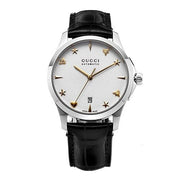  Shop Authentic Gucci G Timeless Automatic Silver Dial Black Leather Strap Unisex Watch - YA126468 - Luxxuri