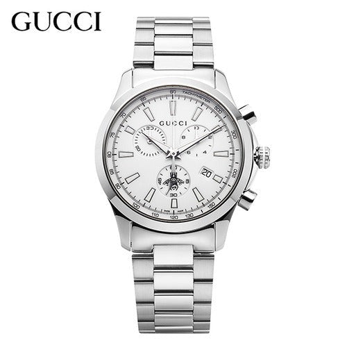  Shop Authentic Gucci G Timeless Chronograph White Dial Silver Steel Strap Watch For Men - YA126472 - Luxxuri