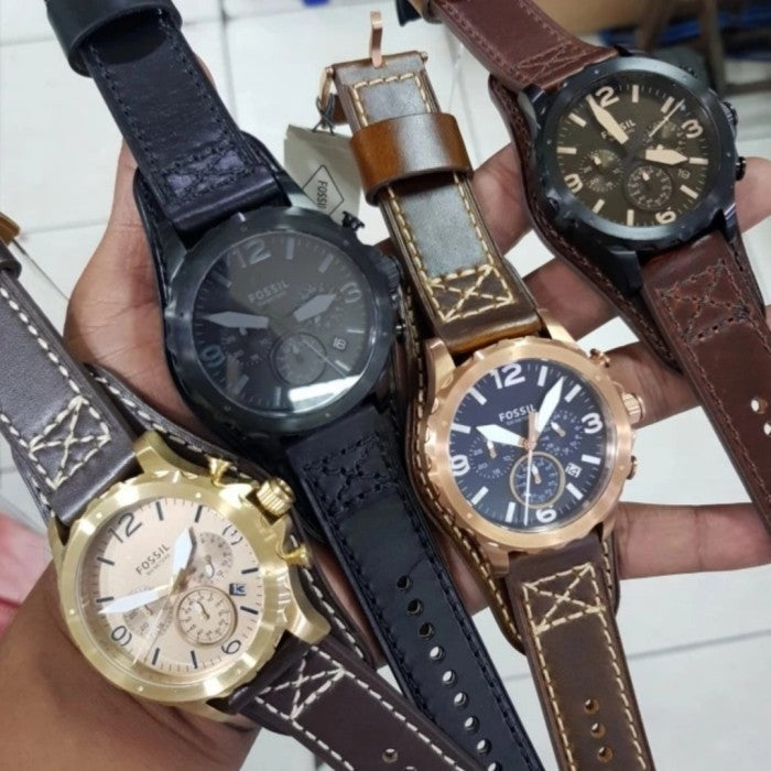  Shop Authentic Fossil Nate Chronograph Blue Dial Brown Leather Strap Watch for Men - JR1505 - Luxxuri