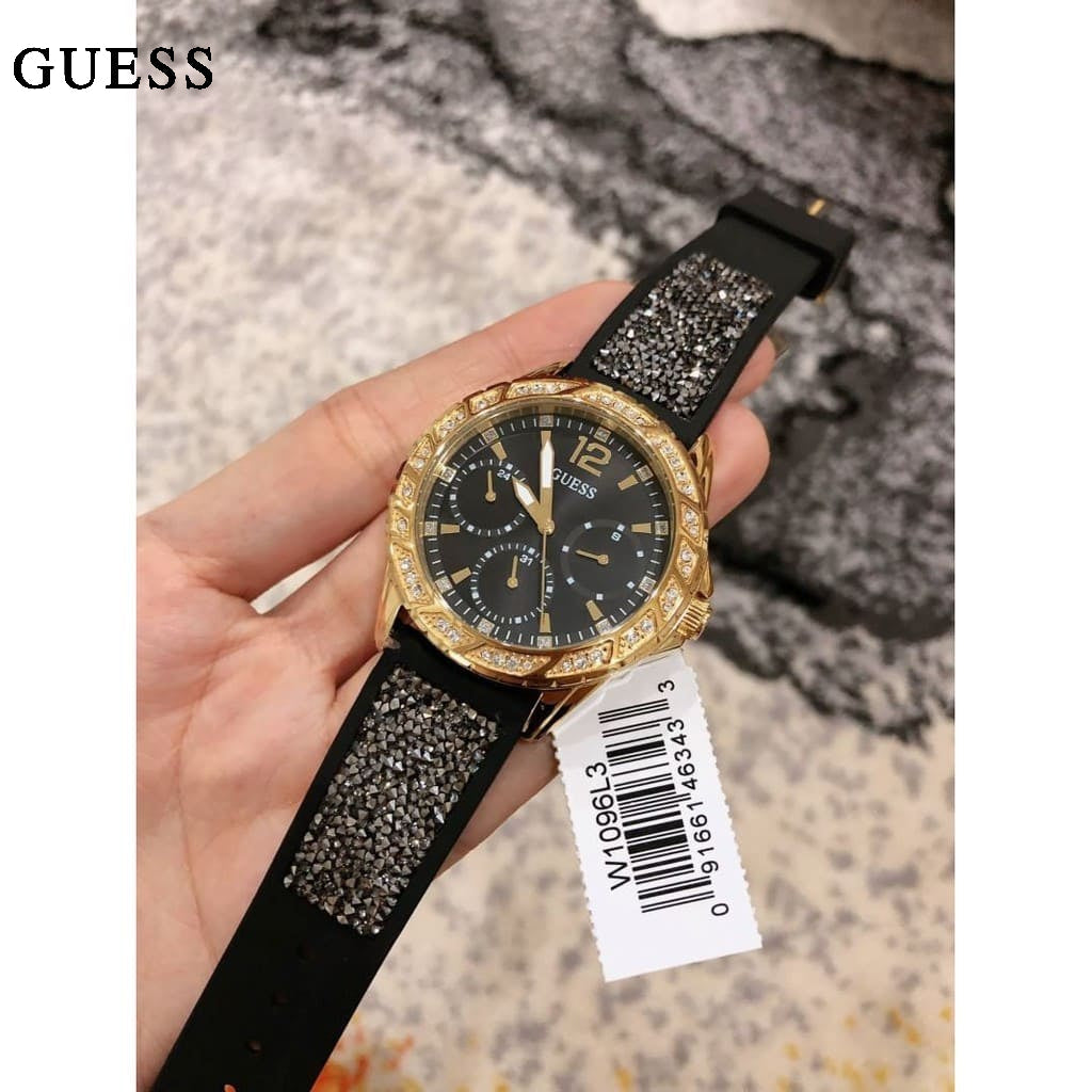  Shop Authentic Guess Swirl Quartz Black Dial Black Silicone Strap Watch for Women - W1096L3 - Luxxuri