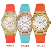  Shop Authentic Guess Jet Setter Golden Dial Orange Rubber Watch For Women - W0564L2 - Luxxuri