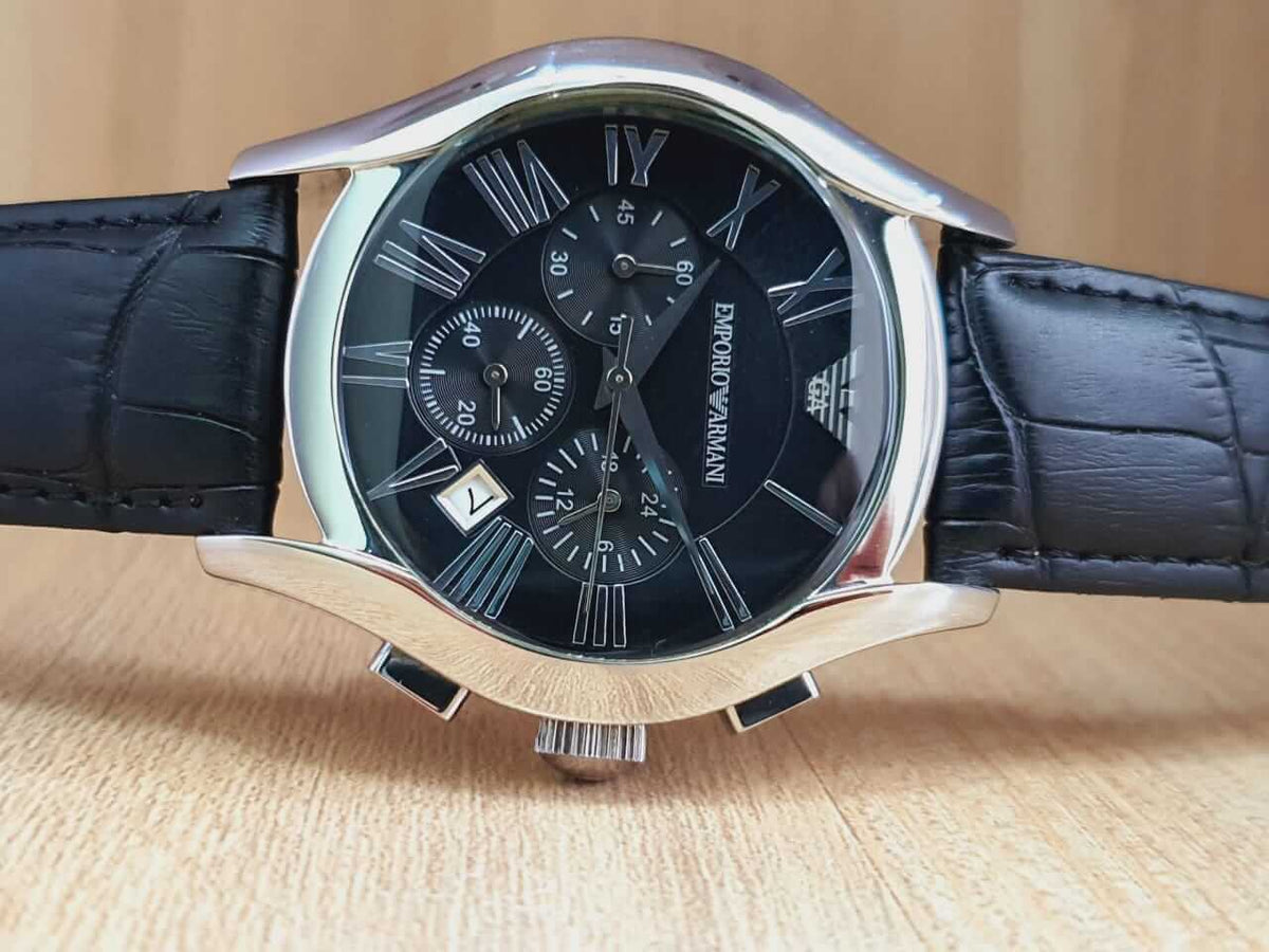  Shop Authentic Emporio Armani Valente Chronograph Black Dial Black Leather Strap Watch For Men - AR1633 - Luxxuri