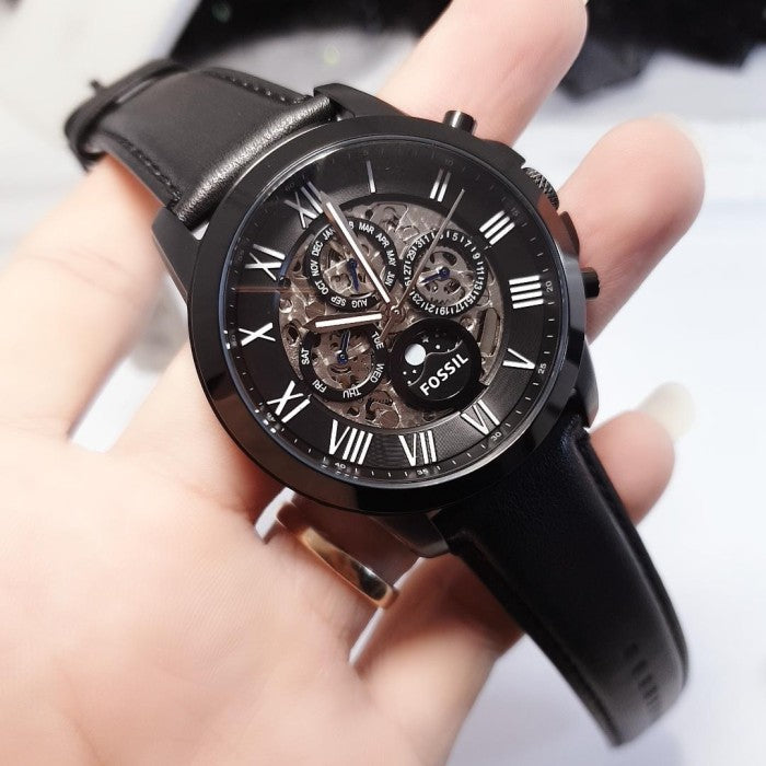  Shop Authentic Fossil Grant Automatic Black Dial Black Leather Strap Watch for Men - ME3028 - Luxxuri