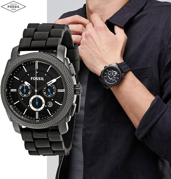  Shop Authentic Fossil Machine Chronograph Black Dial Black Silicone Strap Watch for Men - FS4487 - Luxxuri