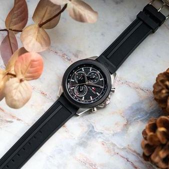  Shop Authentic Tommy Hilfiger Clark Chronograph Black Dial Black Rubber Strap Watch For Men - 1792082 - Luxxuri