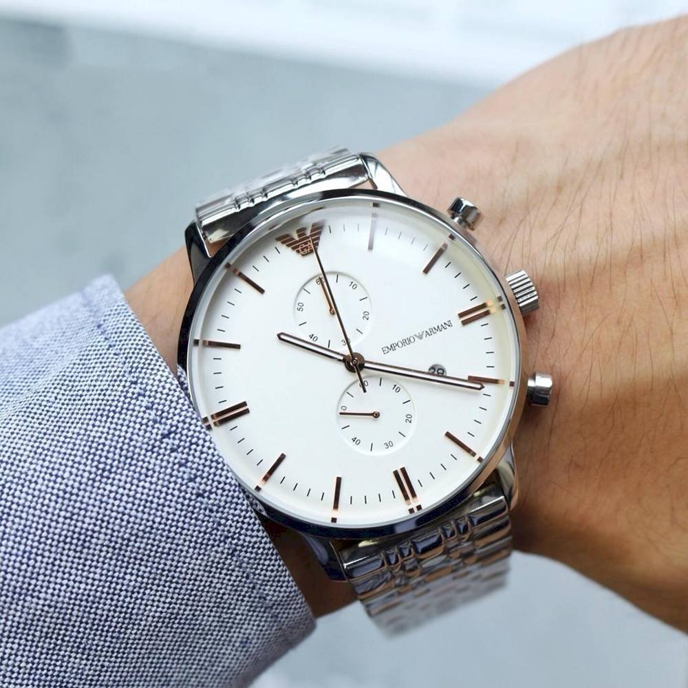  Shop Authentic Emporio Armani Chonograph SIlver Dial Silver Steel Strap Watch For Men - AR1933 - Luxxuri