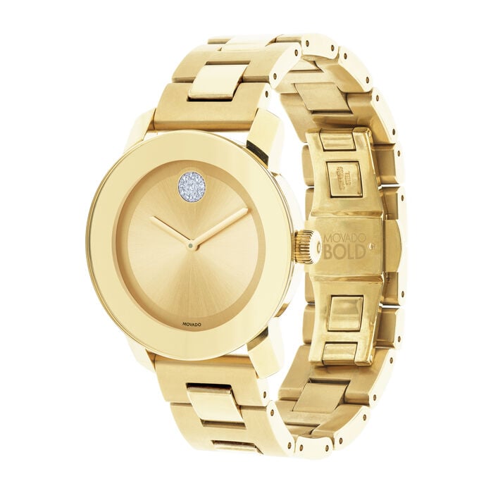  Shop Authentic Movado Bold Gold Dial Yellow Gold Steel Strap Watch for Women - 3600104 - Luxxuri