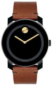  Shop Authentic Movado Bold Black Dial Brown Leather Strap Watch For Men - 3600305 - Luxxuri