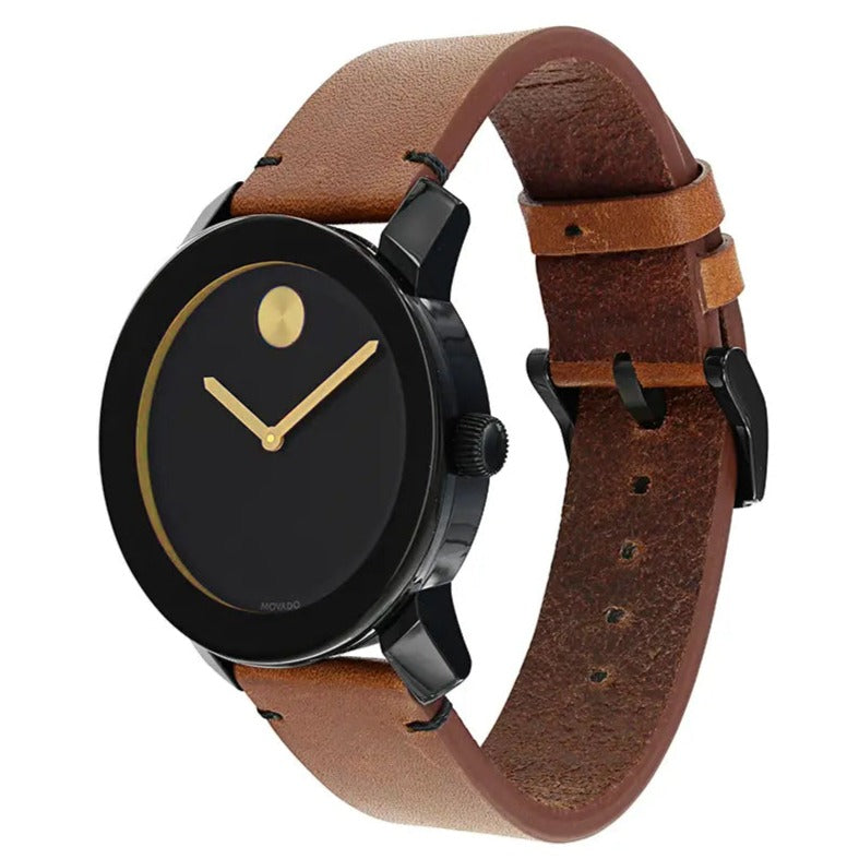  Shop Authentic Movado Bold Black Dial Brown Leather Strap Watch For Men - 3600305 - Luxxuri