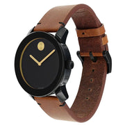  Shop Authentic Movado Bold Black Dial Brown Leather Strap Watch For Men - 3600305 - Luxxuri