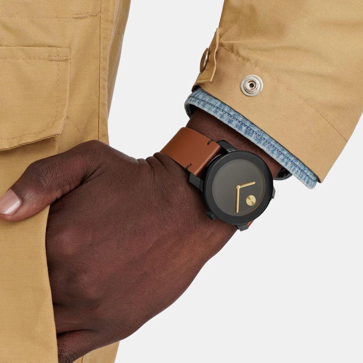  Shop Authentic Movado Bold Black Dial Brown Leather Strap Watch For Men - 3600305 - Luxxuri