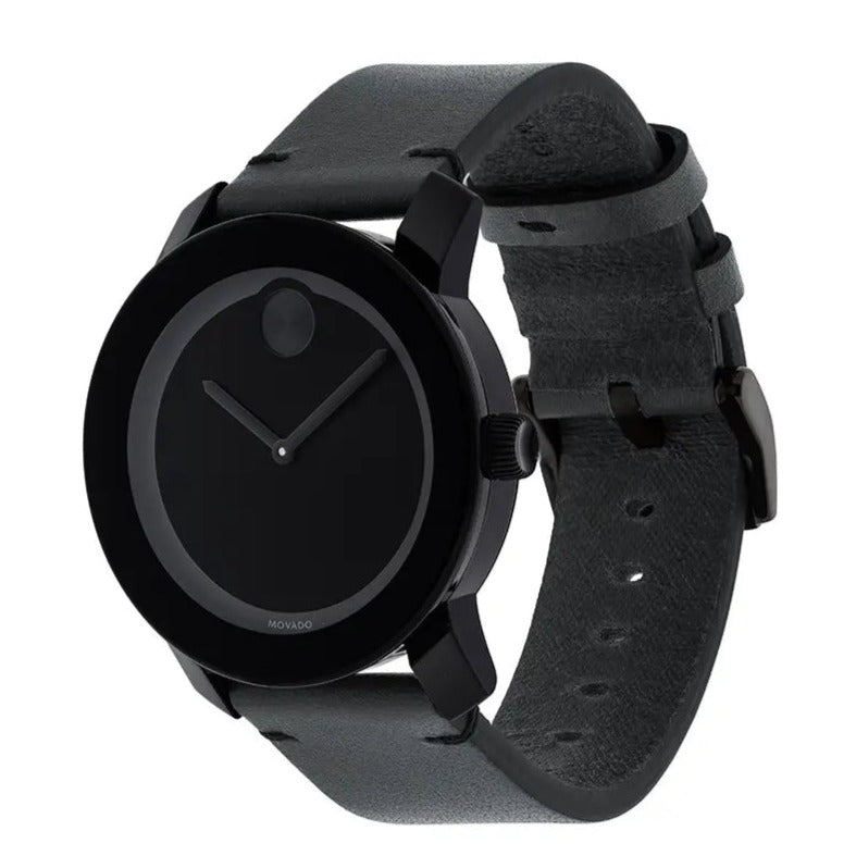  Shop Authentic Movado Bold Black Dial Black Leather Strap Watch For Men - 3600306 - Luxxuri