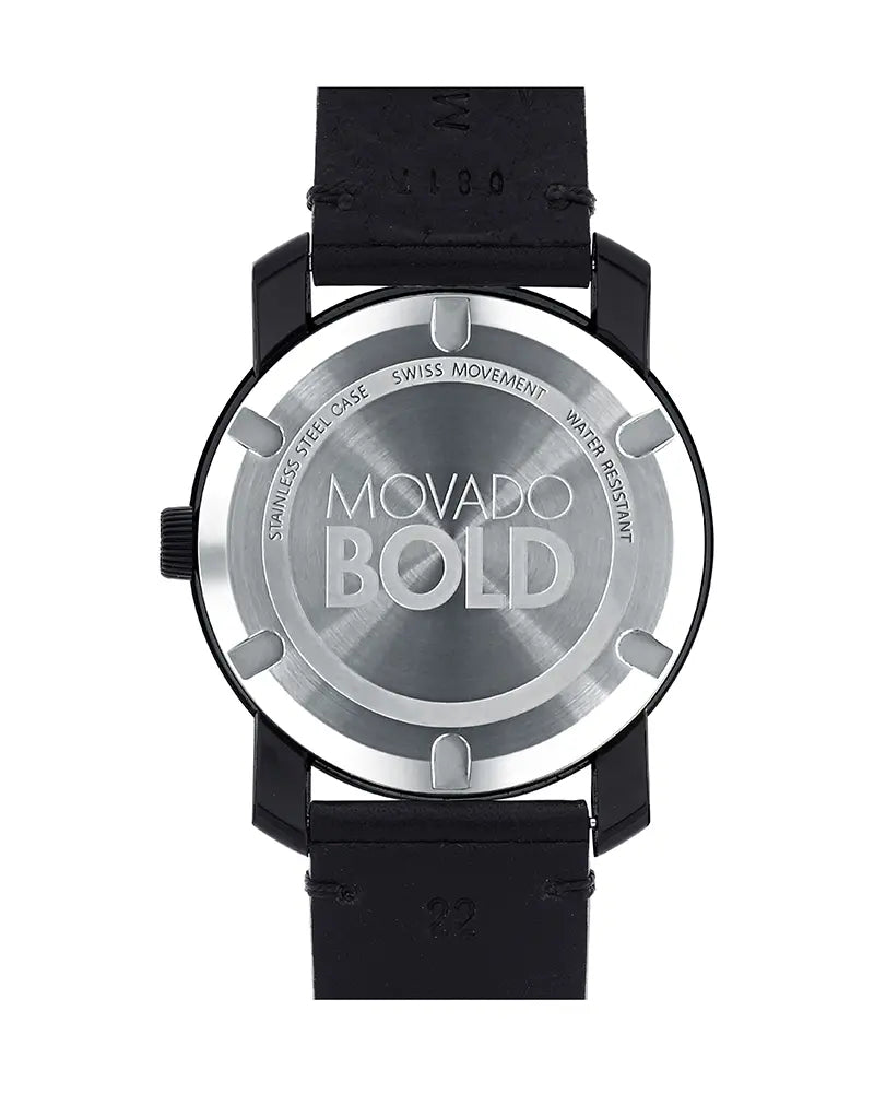  Shop Authentic Movado Bold Black Dial Black Leather Strap Watch For Men - 3600306 - Luxxuri