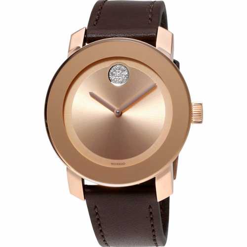  Shop Authentic Movado Bold Rose Gold Dial Brown Leather Strap Watch for Men - 3600395 - Luxxuri