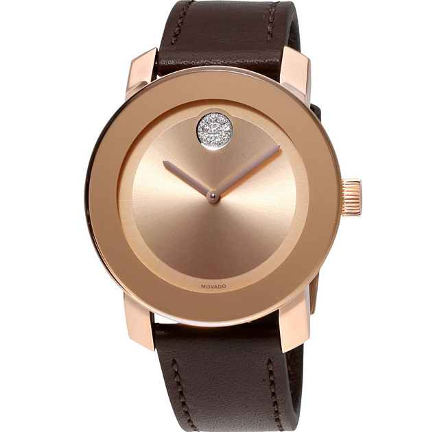  Shop Authentic Movado Bold Rose Gold Dial Brown Leather Strap Watch for Men - 3600395 - Luxxuri