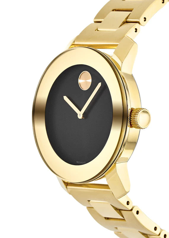  Shop Authentic Movado Bold Black Dial Gold Steel Strap Unisex Watch - 3600397 - Luxxuri