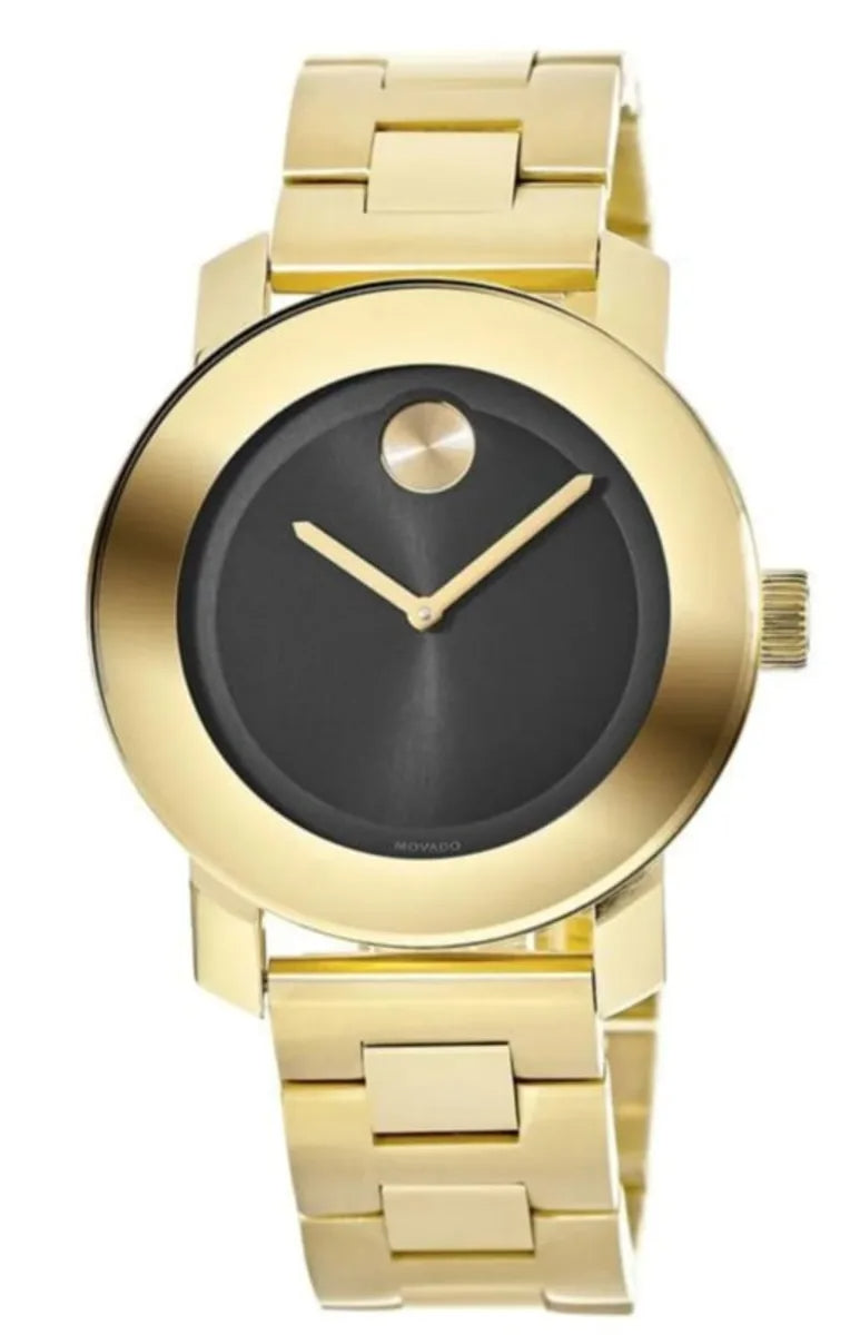  Shop Authentic Movado Bold Black Dial Gold Steel Strap Unisex Watch - 3600397 - Luxxuri