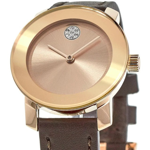  Shop Authentic Movado Bold Rose Gold Dial Brown Leather Strap Watch For Women - 3600438 - Luxxuri