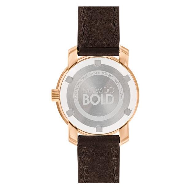  Shop Authentic Movado Bold Rose Gold Dial Brown Leather Strap Watch For Women - 3600438 - Luxxuri