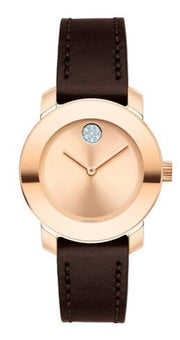  Shop Authentic Movado Bold Rose Gold Dial Brown Leather Strap Watch For Women - 3600438 - Luxxuri