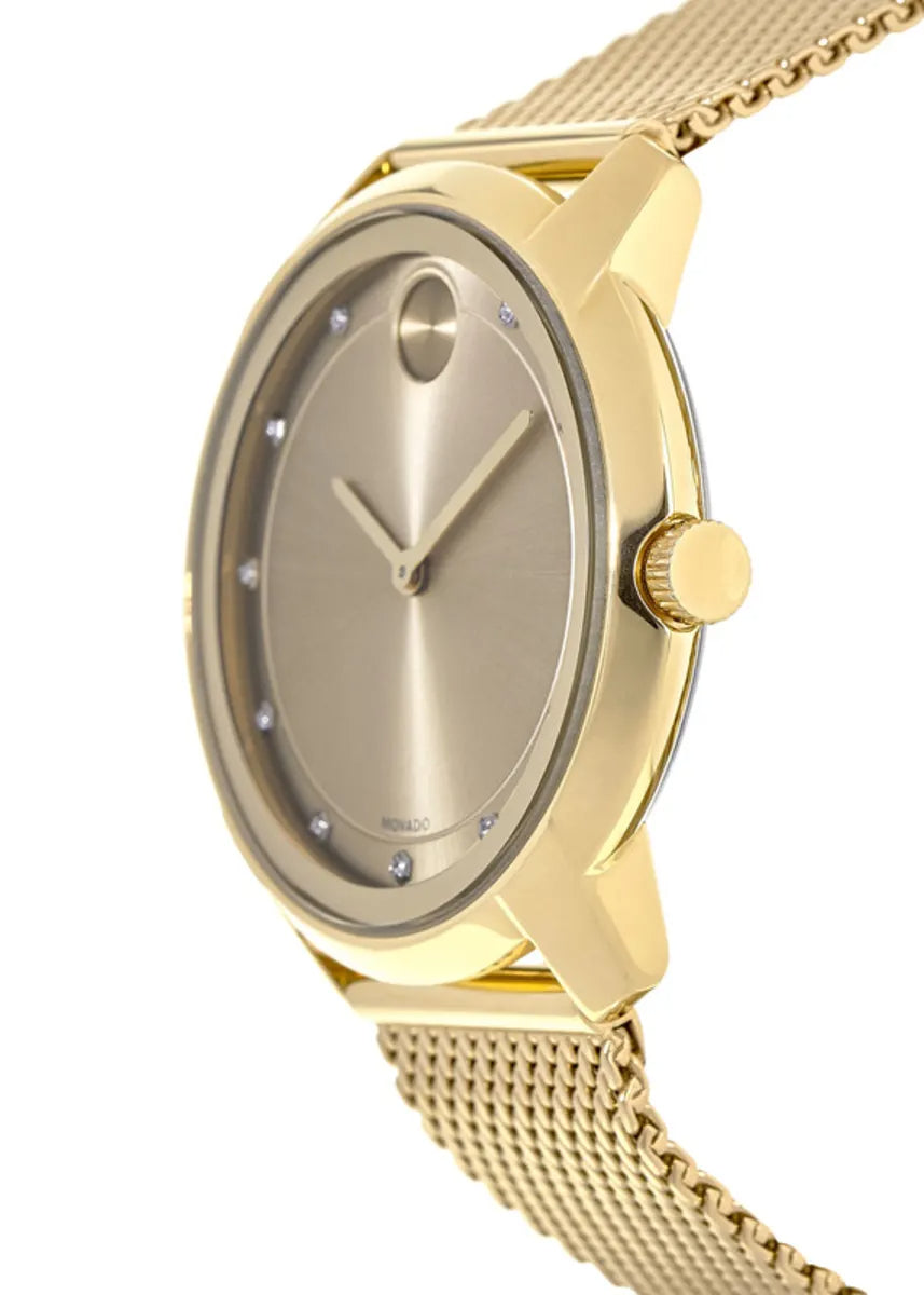  Shop Authentic Movado Bold Diamonds Gold Dial Gold Mesh Bracelet Watch For Men - 3600460 - Luxxuri