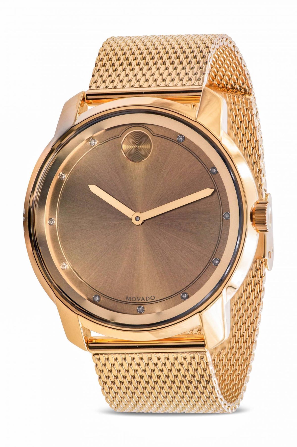  Shop Authentic Movado Bold Diamonds Gold Dial Gold Mesh Bracelet Watch For Men - 3600460 - Luxxuri