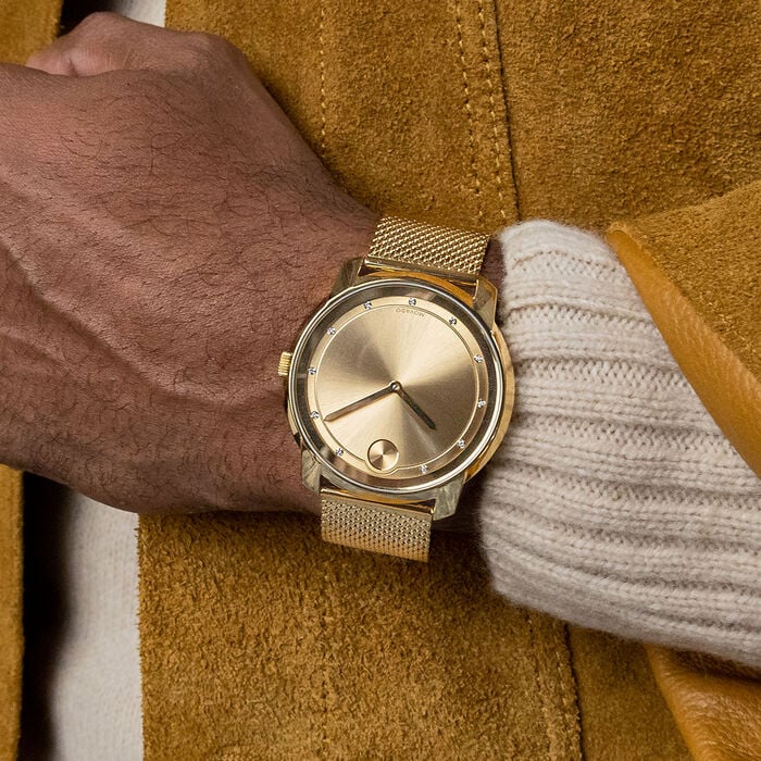 Shop Authentic Movado Bold Diamonds Gold Dial Gold Mesh Bracelet Watch For Men - 3600460 - Luxxuri