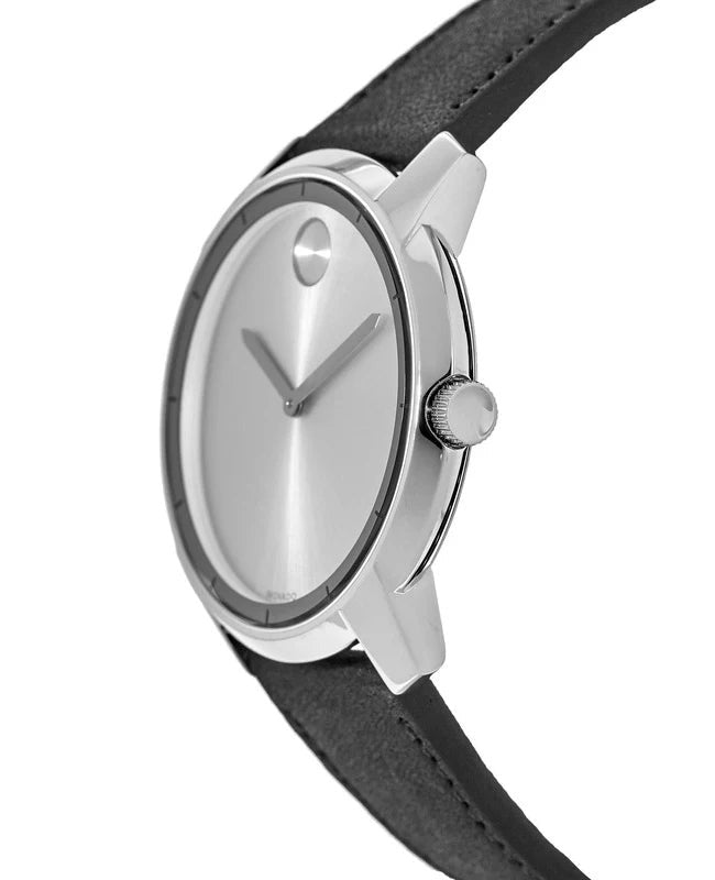  Shop Authentic Movado Bold Silver Dial Black Leather Strap Watch For Men - 3600468 - Luxxuri