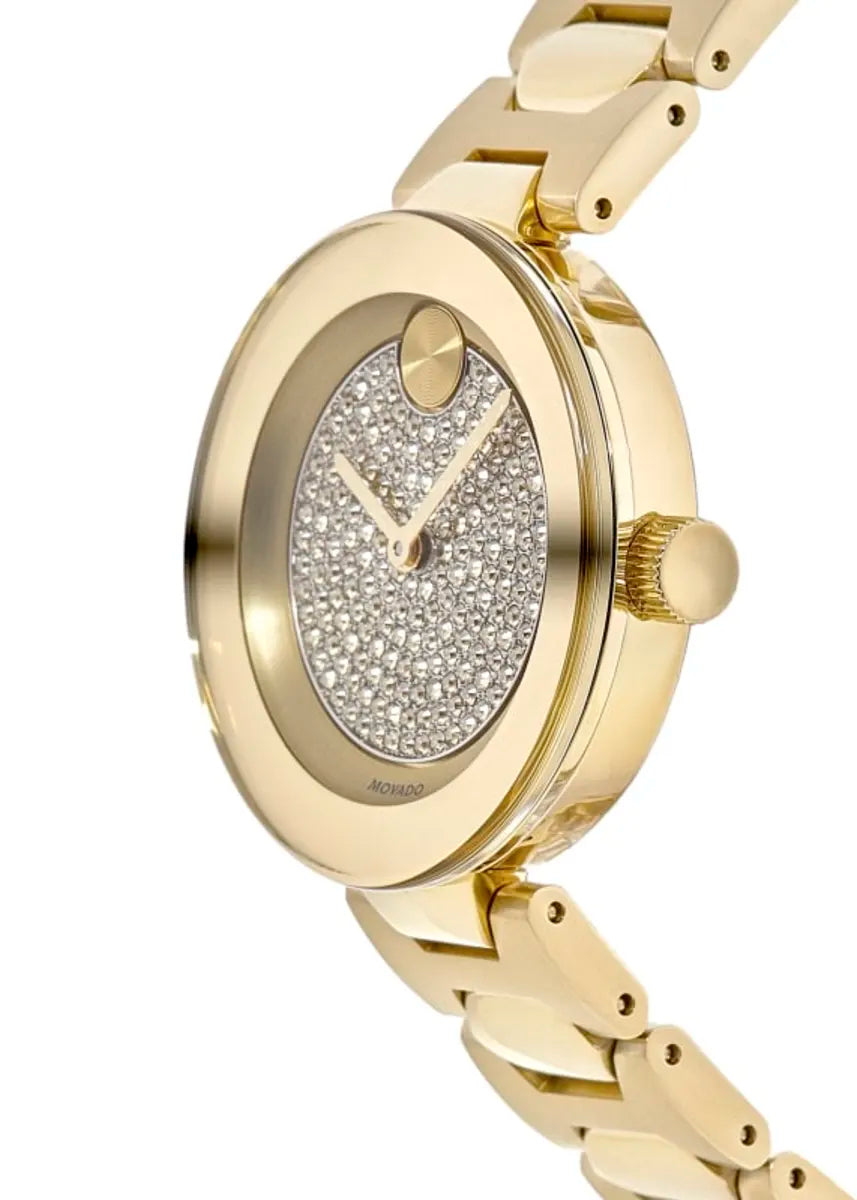  Shop Authentic Movado Bold Crystal Gold Dial Gold Steel Strap Watch For Women - 3600492 - Luxxuri