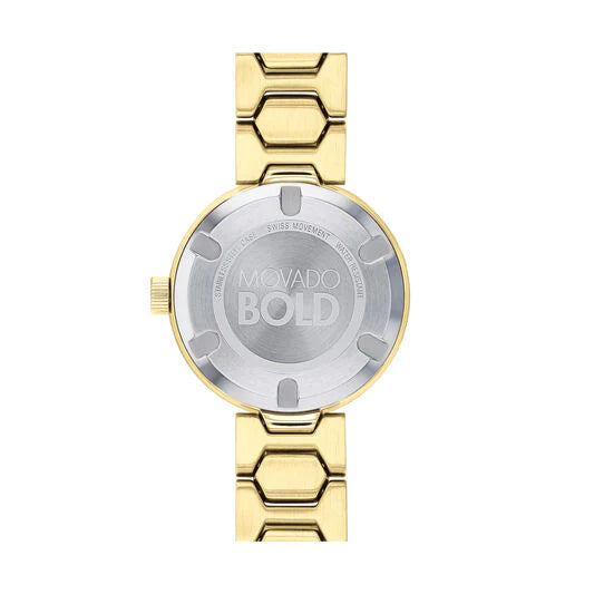  Shop Authentic Movado Bold Crystal Gold Dial Gold Steel Strap Watch For Women - 3600492 - Luxxuri