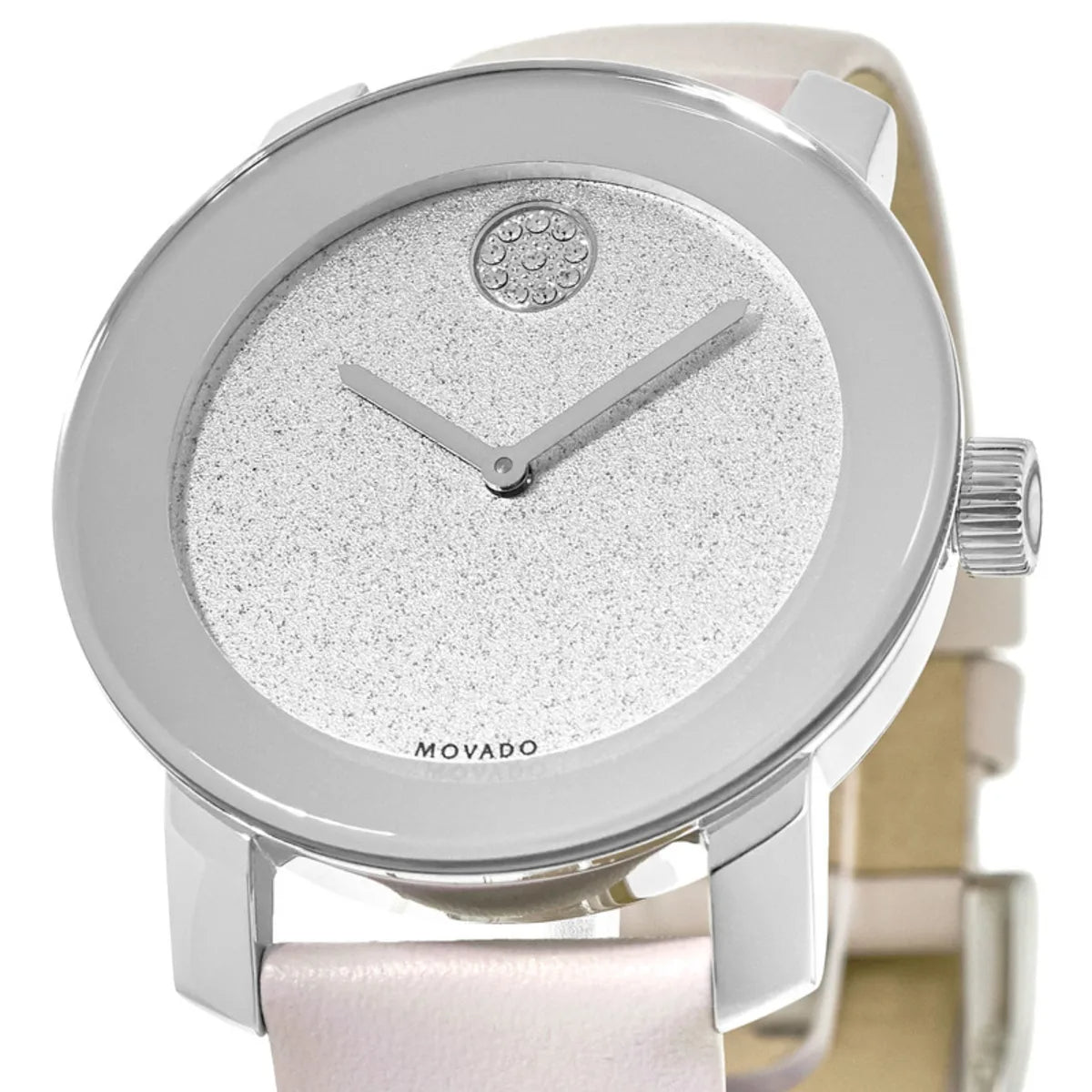  Shop Authentic Movado Bold Glitter Silver Dial Pink Leather Strap Watch For Women - 3600522 - Luxxuri