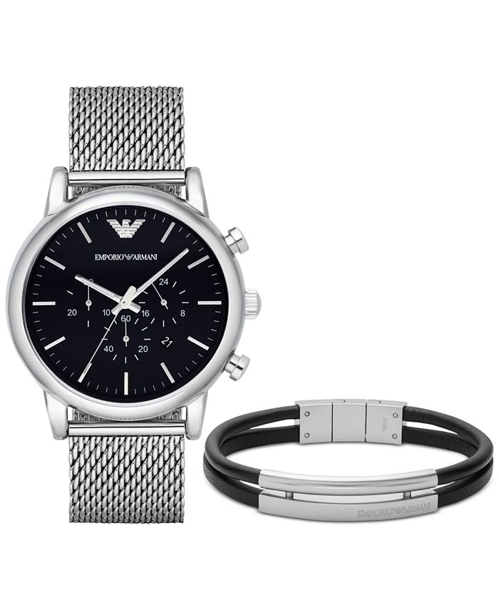  Shop Authentic Emporio Armani Luigi Black Dial Silver Mesh Bracelet Watch For Men - AR8032 - Luxxuri