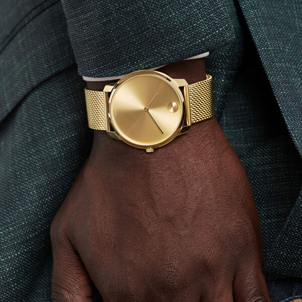  Shop Authentic Movado Bold Gold Dial Gold Mesh Bracelet Watch For Men - 3600373 - Luxxuri
